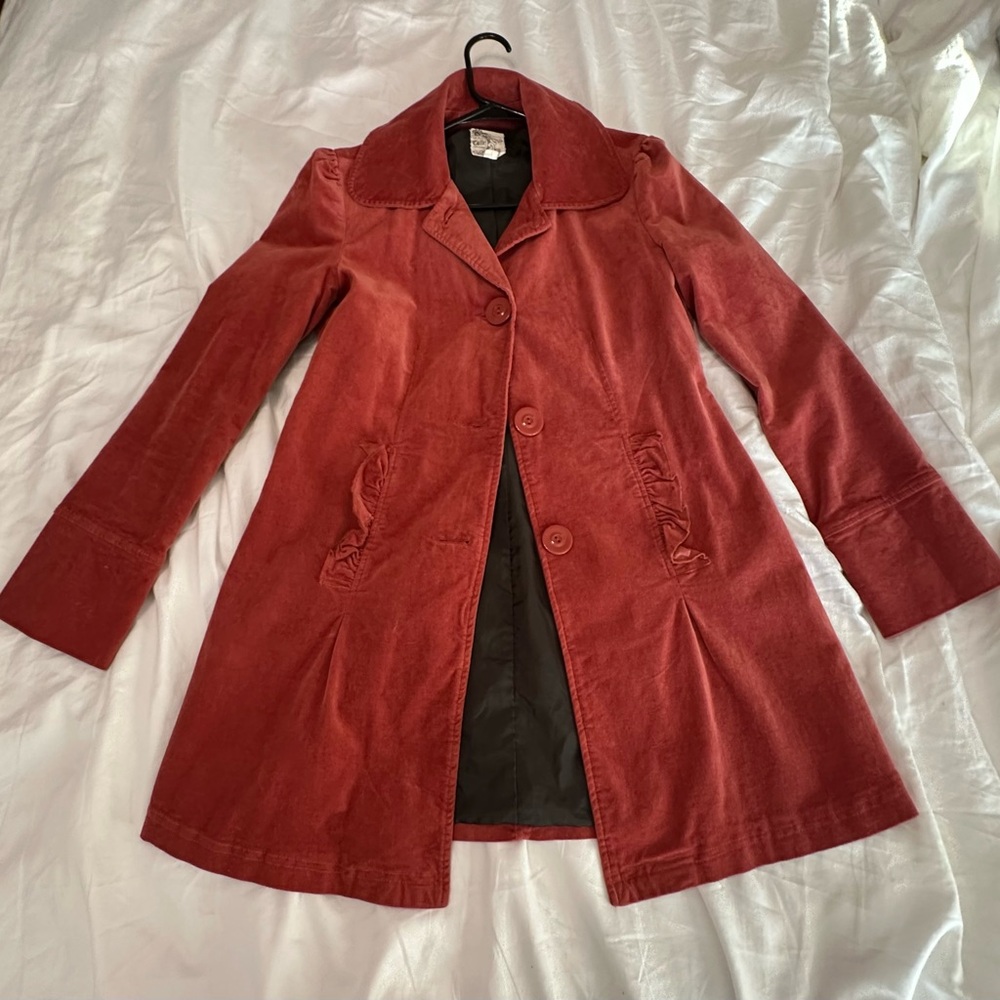 Women's Red Rust Anthropologie Tulle Suede/Corduroy Coat Size Small 🧡